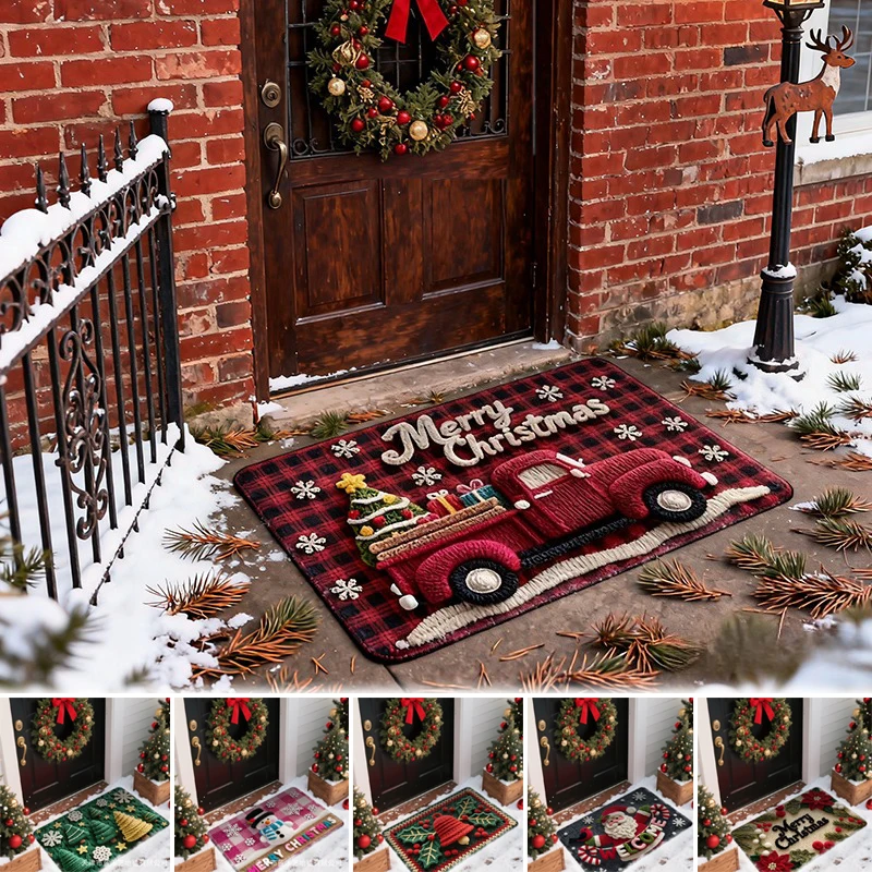 Premium Christmas Crystal Velvet Door Mat Santa Claus Design Washable Non-Slip for Indoor Outdoor Entrance Home Festival Decor