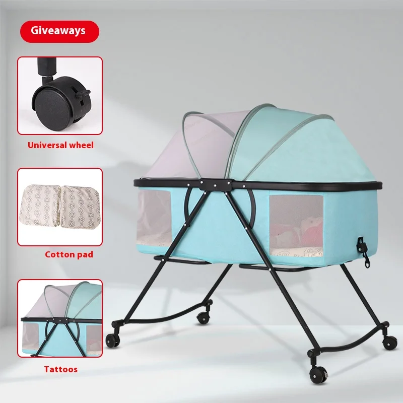 سرير أطفال معدني قابل للتعديل بتصميم أوروبي حديث قابل للطي مع سرير بجانب السرير للاستخدام في غرفة النوم والفندق #3