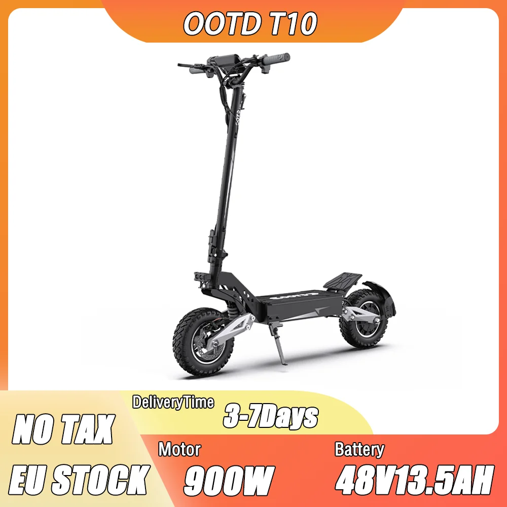 Trottinette électrique OOTD T10, moteur 900W, batterie 48V13.5AH, pliable, autonomie 35-45km, vitesse maximale 50km/h, pneus 11 pouces.