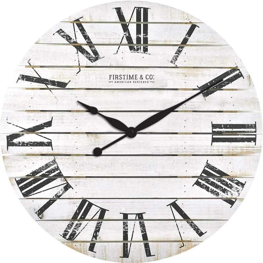 

Farmhouse Shiplap Wall Clock, American Crafted, White, Wood, 29 x 2 x 29 in White
