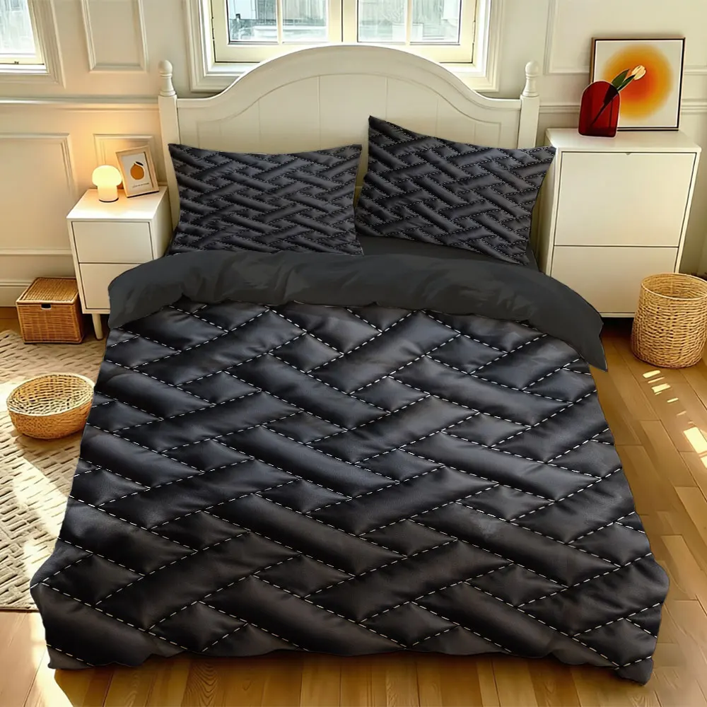 3pcs black quilted plaid bedding set, without a filling, made of soft bedding materials