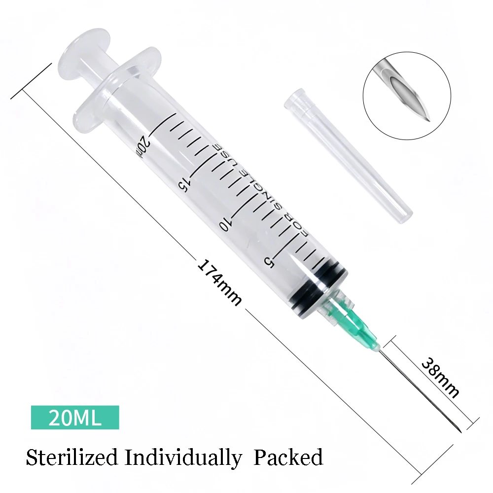 50PCS 20ML Luer Lock Syringe With 21G 38MM Needle Single-Use Packaging for Perfumer Lab Industrial Liquid Glue Dispensing