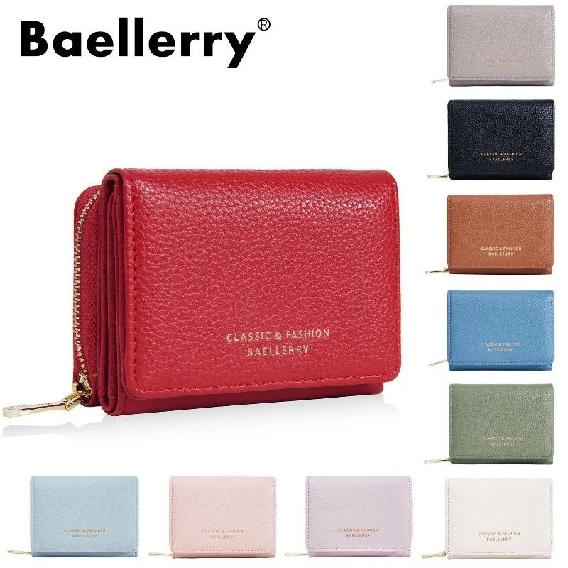 Baellerry Women's Short 3 Folds Wallet PU Leather Multi-functional Fashion Premium Card Holder Coin Pocket Wallets