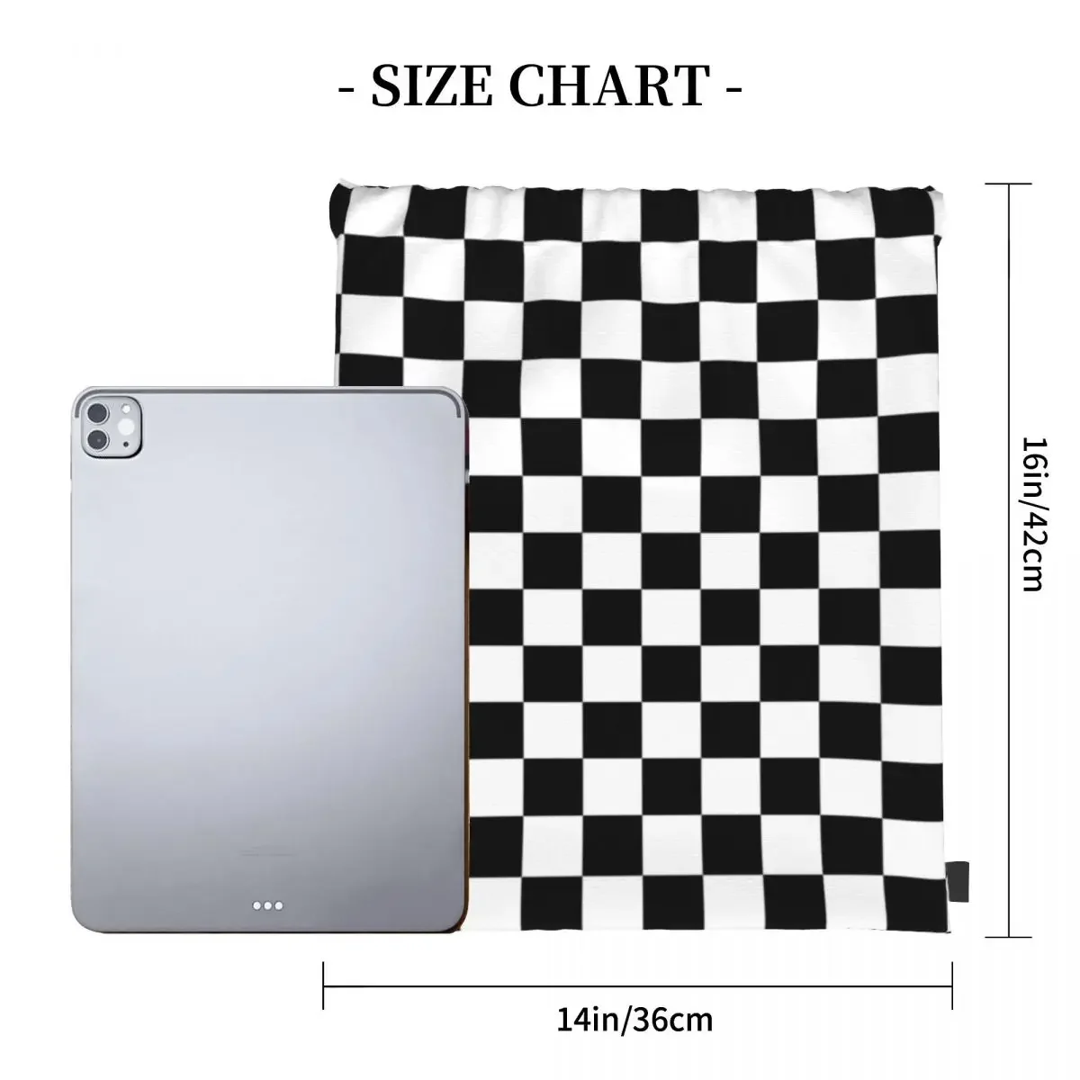 Black And White Checkerboard Backpacks Portable Drawstring Bags Drawstring Bundle Pocket Storage Bag BookBag For Travel Students