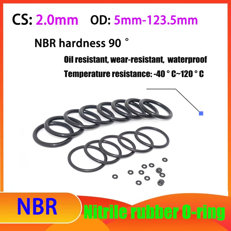 NBR Hardness 90 °CS 2mm Black Nitrile Rubber O-ring Oil Seal Sealing Ring Temperature Resistance Resistant Gasket OD 5mm-123.5mm