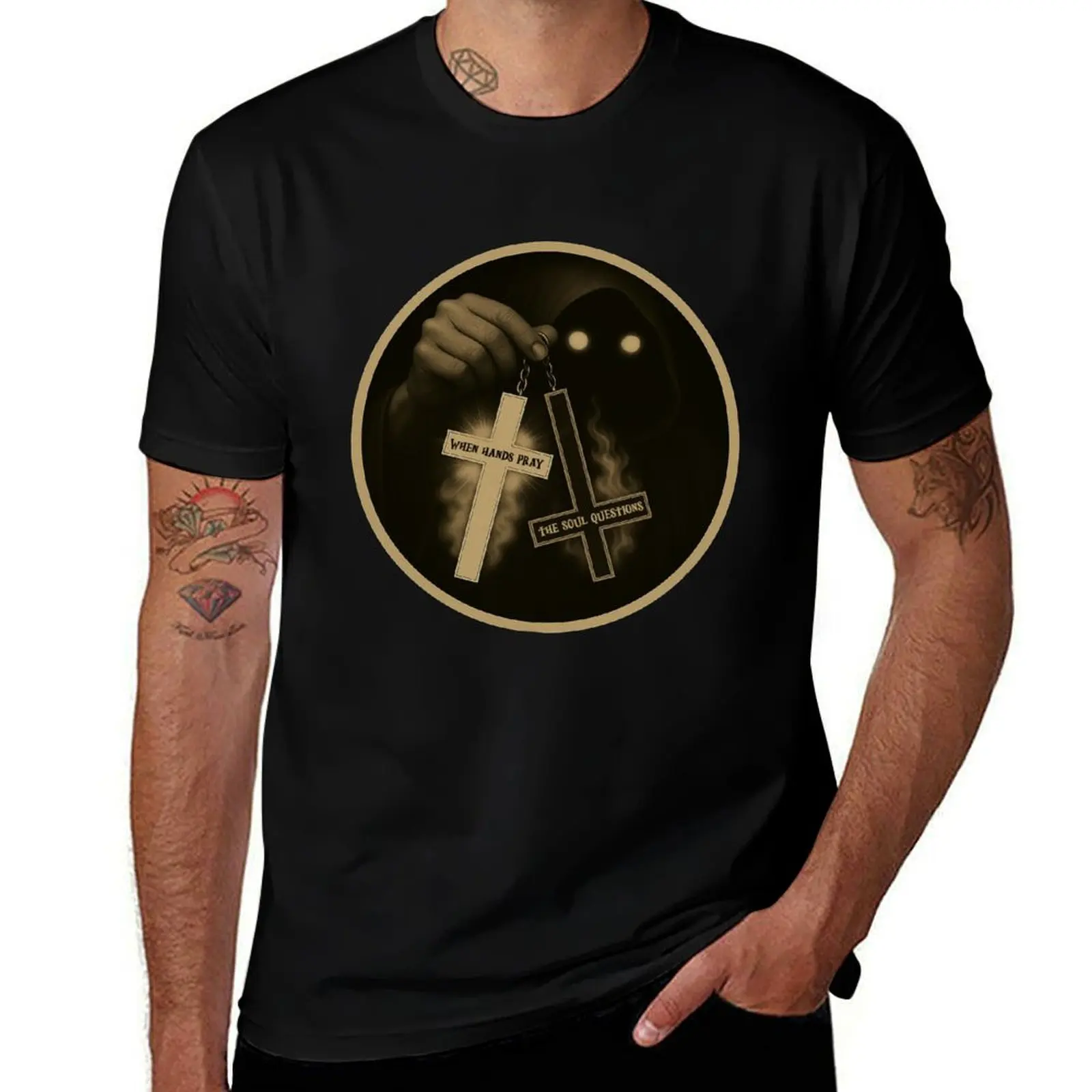 

Kharon's Halo - When hands pray, the soul questions (circle) T-Shirt anime quick drying designer t shirt men