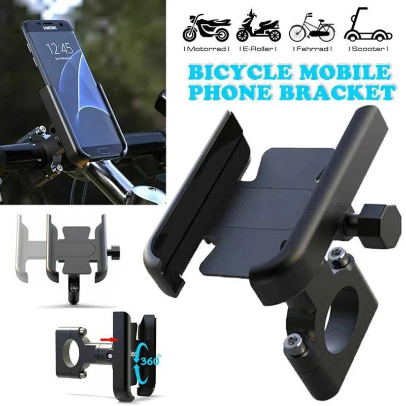 Support de téléphone pour moto et vélo, guidon rotatif à 360 degrés, en alliage d'aluminium, rétroviseur, support de téléphone portable