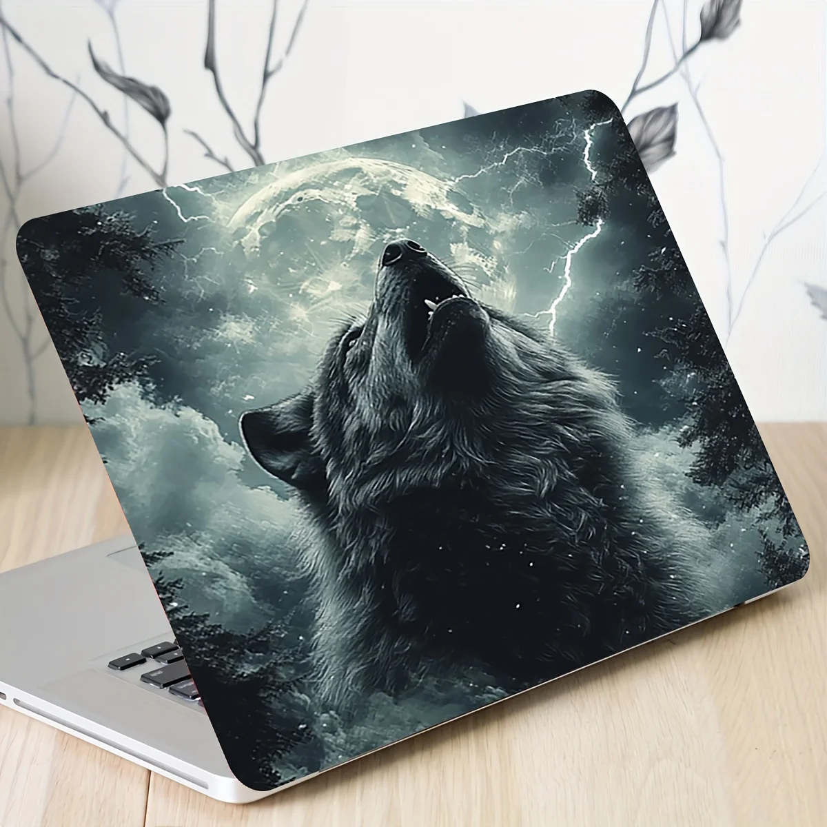 2-Piece laptop wolf pattern art sticker protective cover, universal netbook light beige sticker non-reusable, scratch-resistant