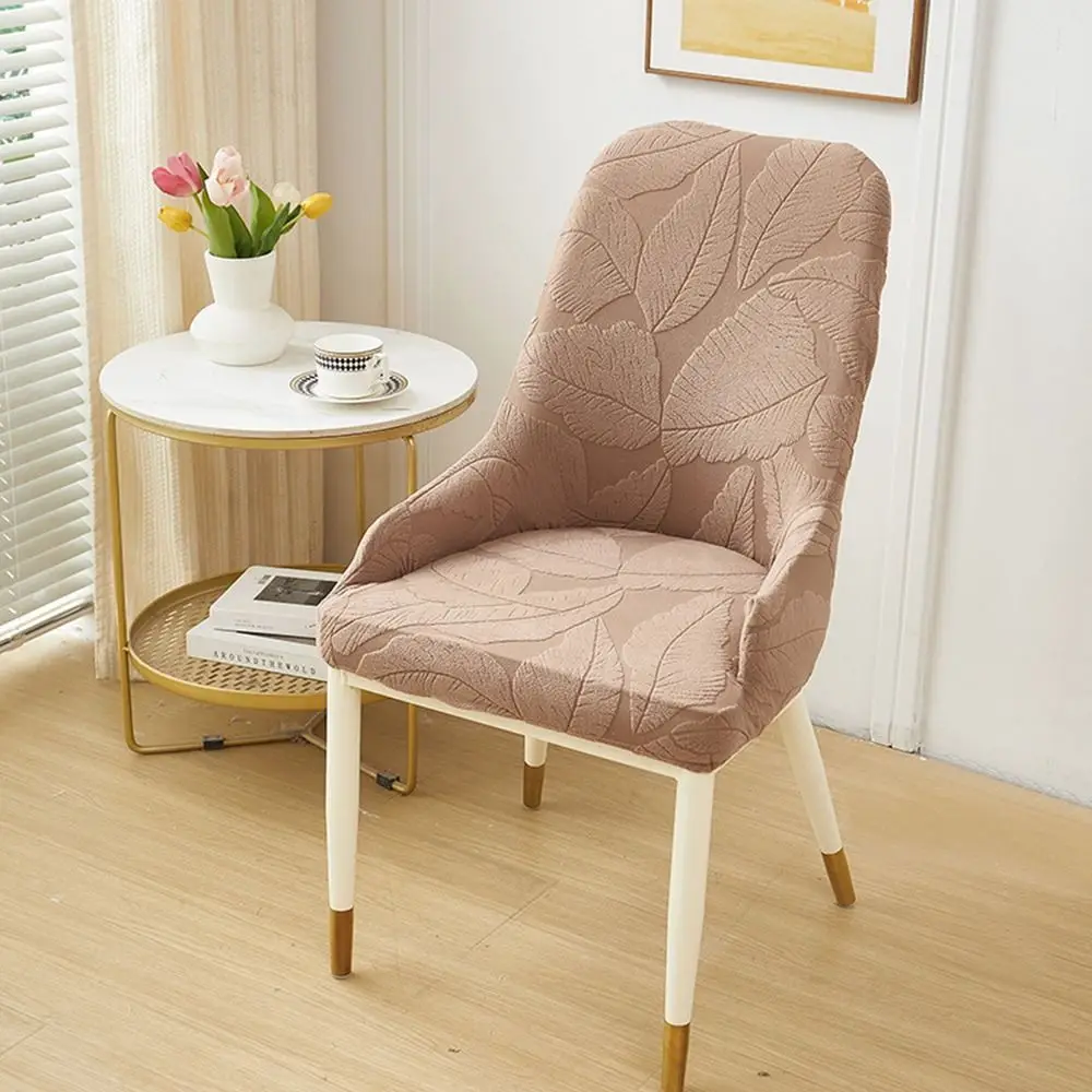 

Elastic Stretch Leaf Jacquard Chair Cushion Cover Solid Color Waterproof Curved Chair Cover Parson Chair Slipcovers Home Dining