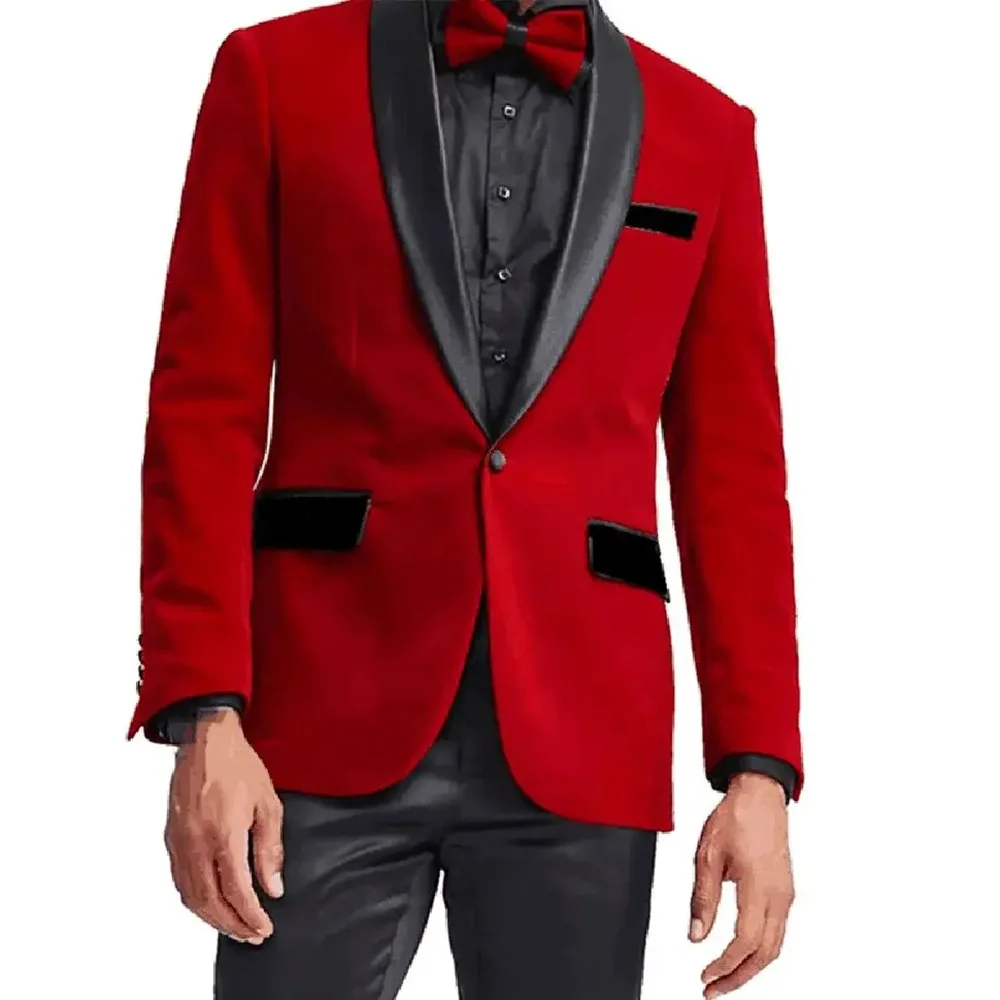 Red Handsome Men\'s Suits One Button Shawl Lapel Slim Fit Jacket 1 Piece High Quality Formal Wedding Party Male Clothing Blazer