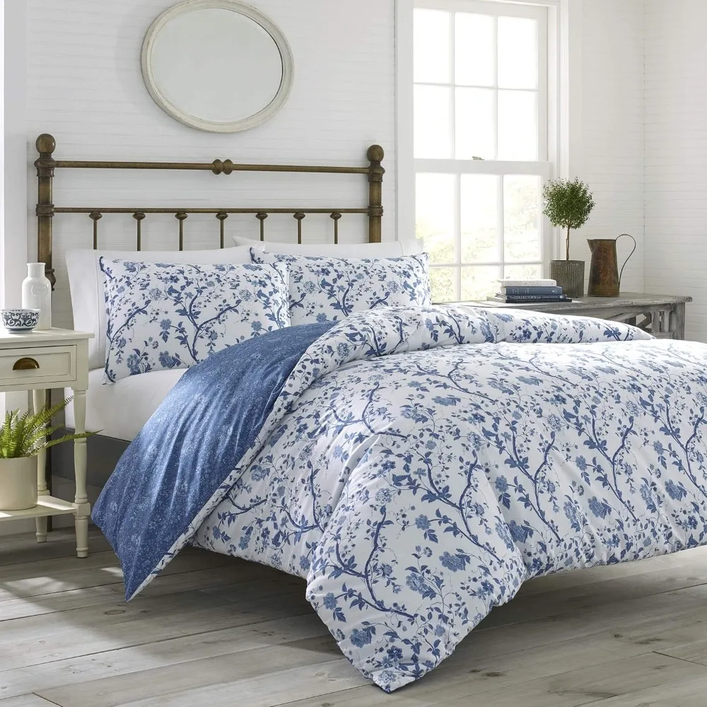 

King Size Medium Blue Elise Style Duvet Cover Set