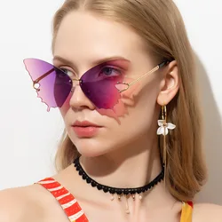 TANOXI Colorful Butterfly Rimless Sunglasses Woman Brand Designer Luxury Eyewear Female Party Y2K Fashion Glasses Gafas De Sol