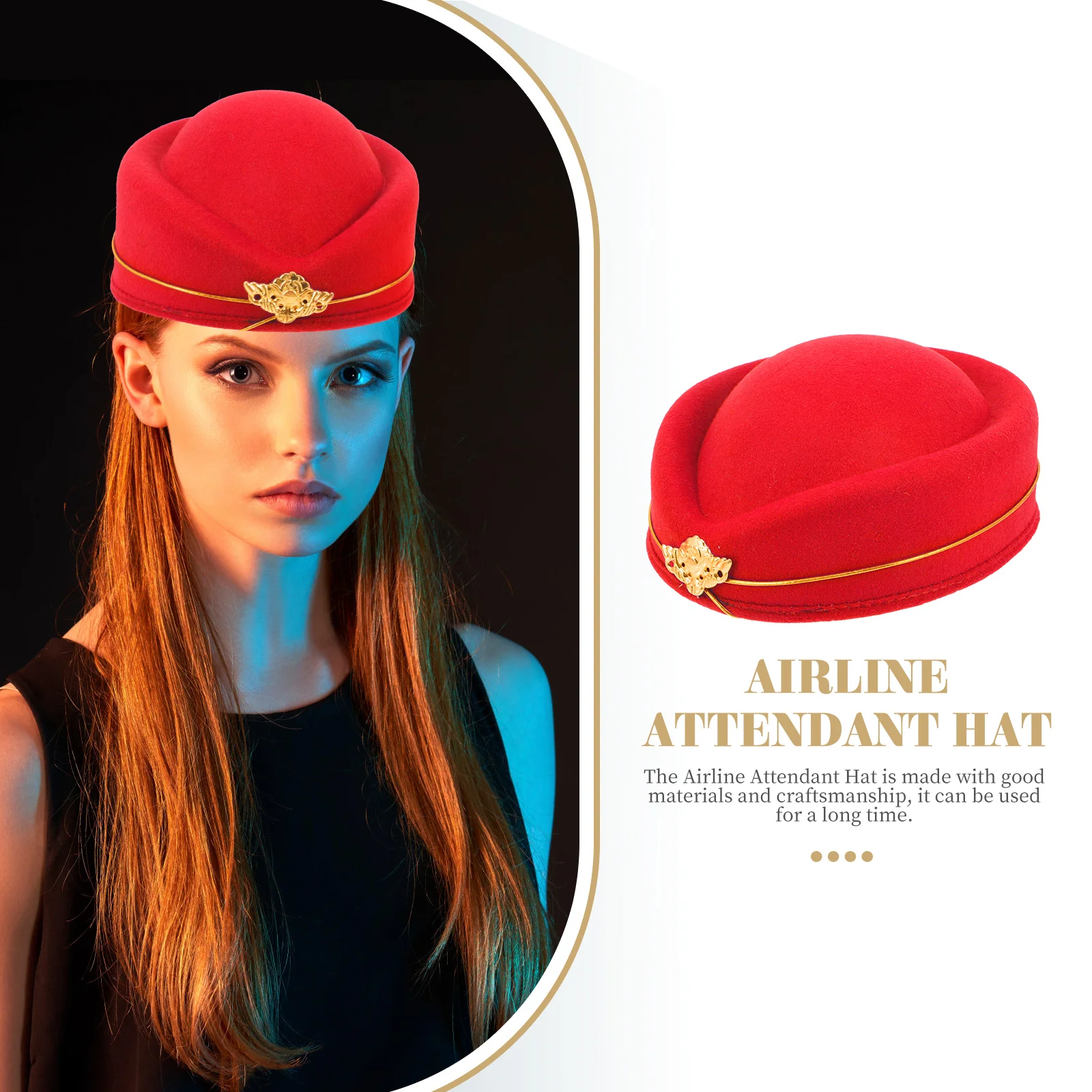 

Flight Attendant Hat Woolen Stewardess Cap Vintage Beret for Party Fashion Show Tea Easter Church Events Crew Accessories Red