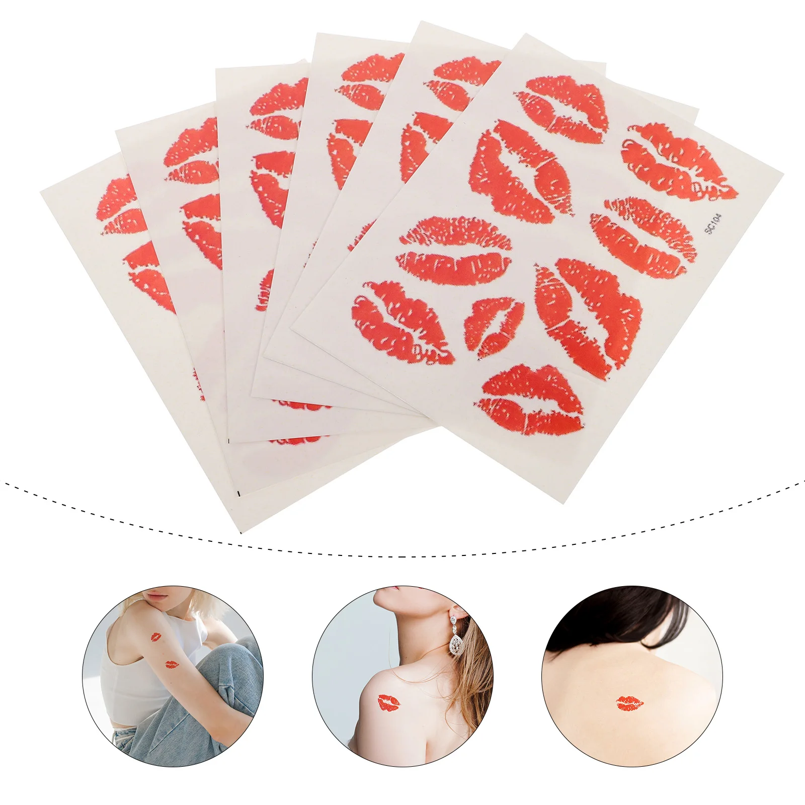 

6 Pcs Lip Tattoo Stickers Waterproof Temporary Body Face Decorations Safe Non-Toxic Long Lasting Temporary Stickers Patterns
