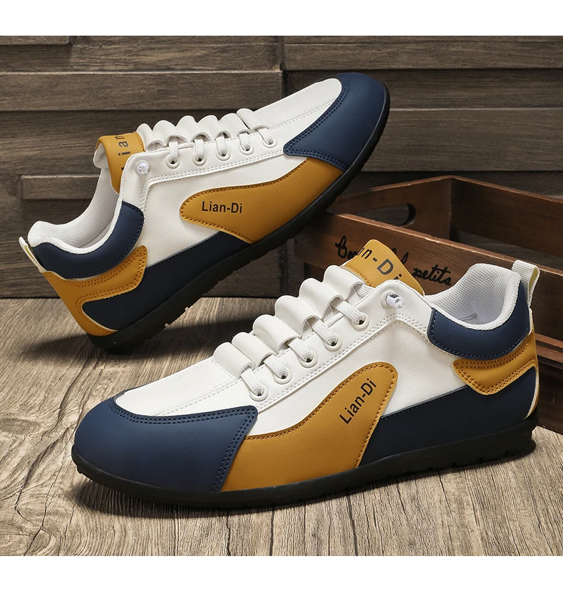 Niedrig geschnittene Herrenschuhe, große Größen, neue Frühlings- und Herbstmodelle, atmungsaktive Leder-Freizeitsportschuhe, weiche Sohle, rutschfest, Herren-Sneaker zum Autofahren. – Detail 19