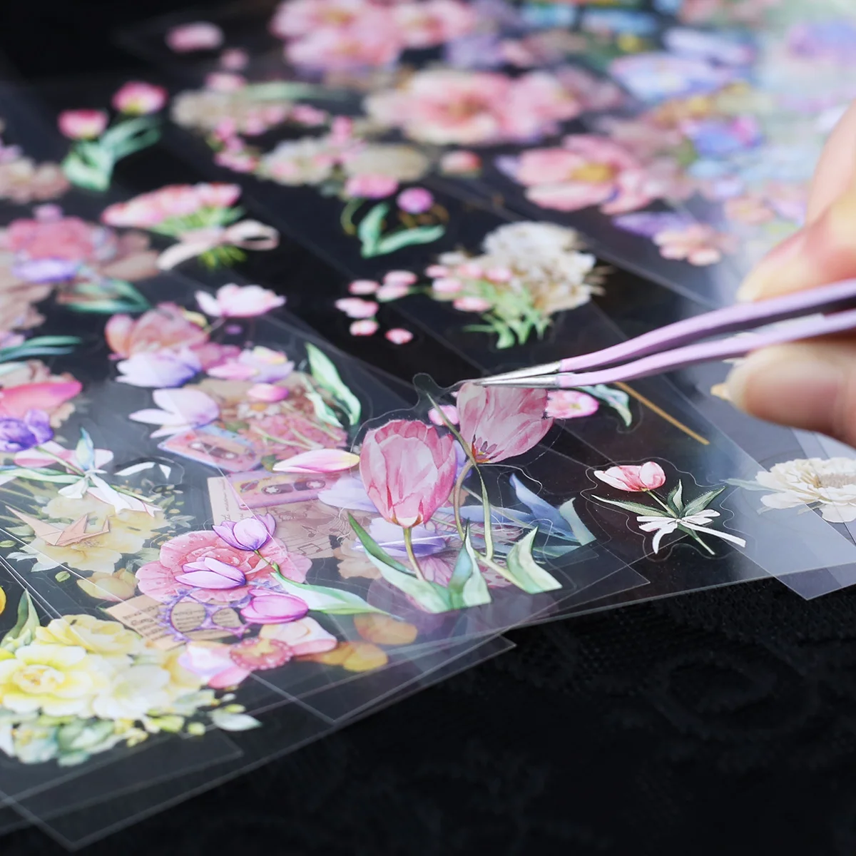 Journamm 20sheets Flowers Stickers Book PET Material Embelishment Transparent Stickers Junk Journal Craft Stickers