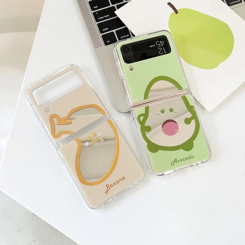 Mirror Cute Cartoon Fruit Case for Samsung Galaxy Z Flip 3 Z Flip 4 Z Flip 5 Hard PC Back Cover for ZFlip5 Case Shell