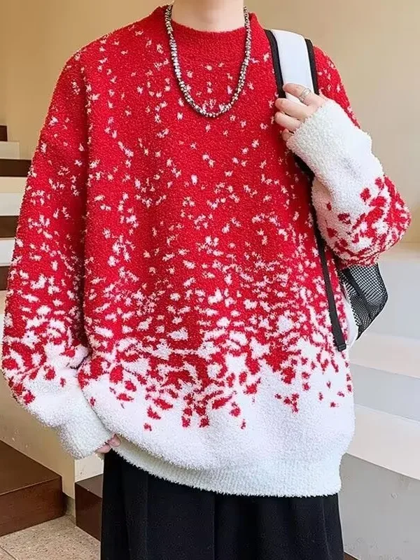 سترة محبوكة فضفاضة للأولاد المراهقين ماركة عصرية للخريف والشتاء صبغ كسول طويل Sve مستدير Ne Warmth Polye...