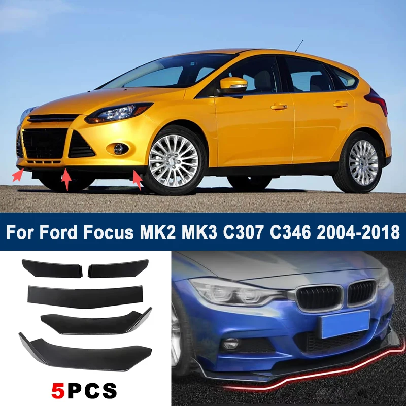 

Adjustable 5Pcs Sectional Front Spoiler Lip For Ford Focus MK2 MK3 C307 C346 2004-2018 Front Bumper Splitter Sport Body Kit