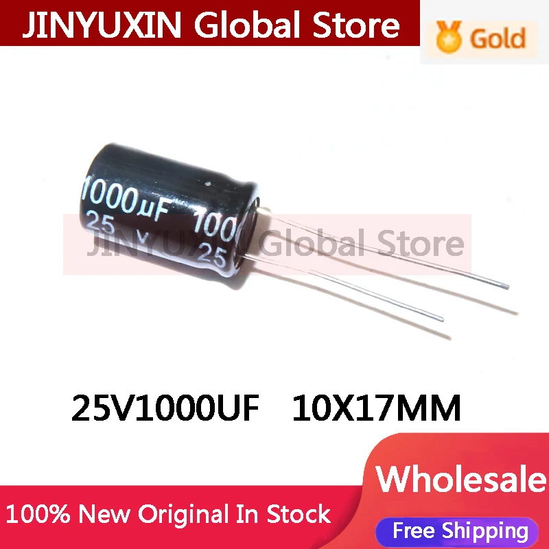 20-100PCS NEW quality 25V1000UF 10x17MM 1000uf 25v 10*17mm 1000μF 25v 10X17MM Direct insert aluminum electrolytic capacitor