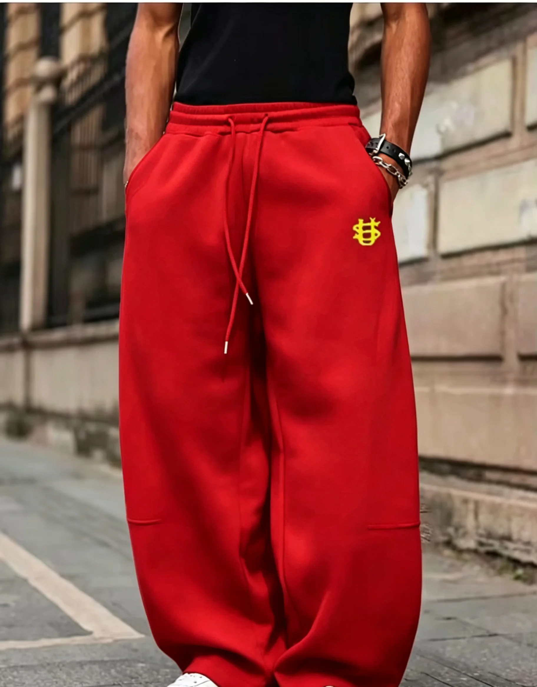 2026 Herren Streetwear Weitbeinige Jogginghose, Dollarzeichen-Stickerei, Lässige Sport-Langhose, Coole Modische Herbsthose, Ideal – Detail 10