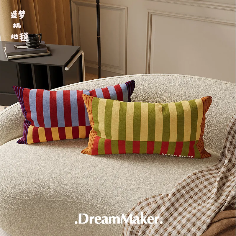 Bauhaus Style Striped Pet Bed Pillow for Dogs Cats Long Rectangular Bolster Cushion for Sofa Couch Bed Rest Nap Support