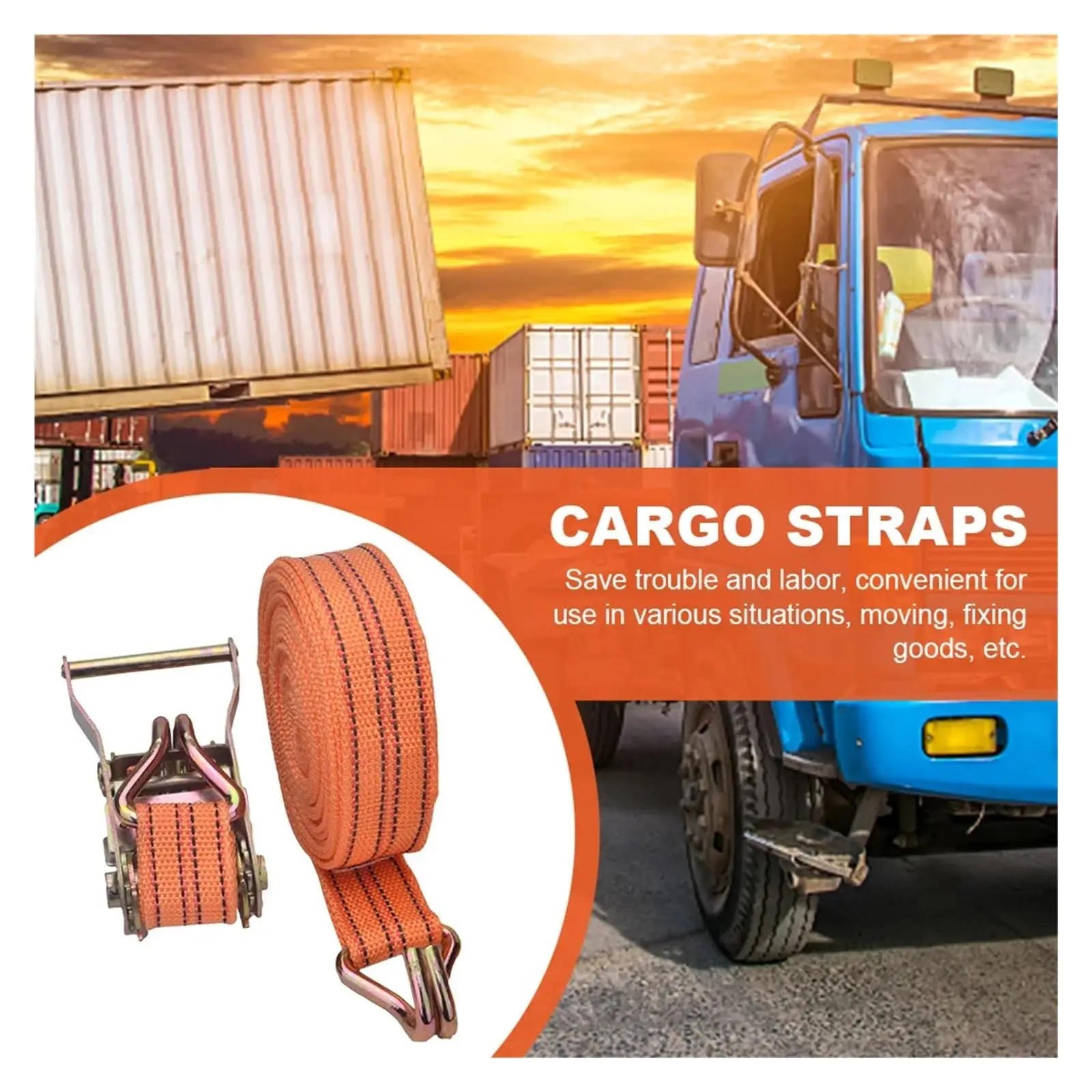 شداد ربط شاحنة السيارة شديد التحمل 50 مم - شداد حبل البضائع بطول 6 أمتار ومثبت ربط