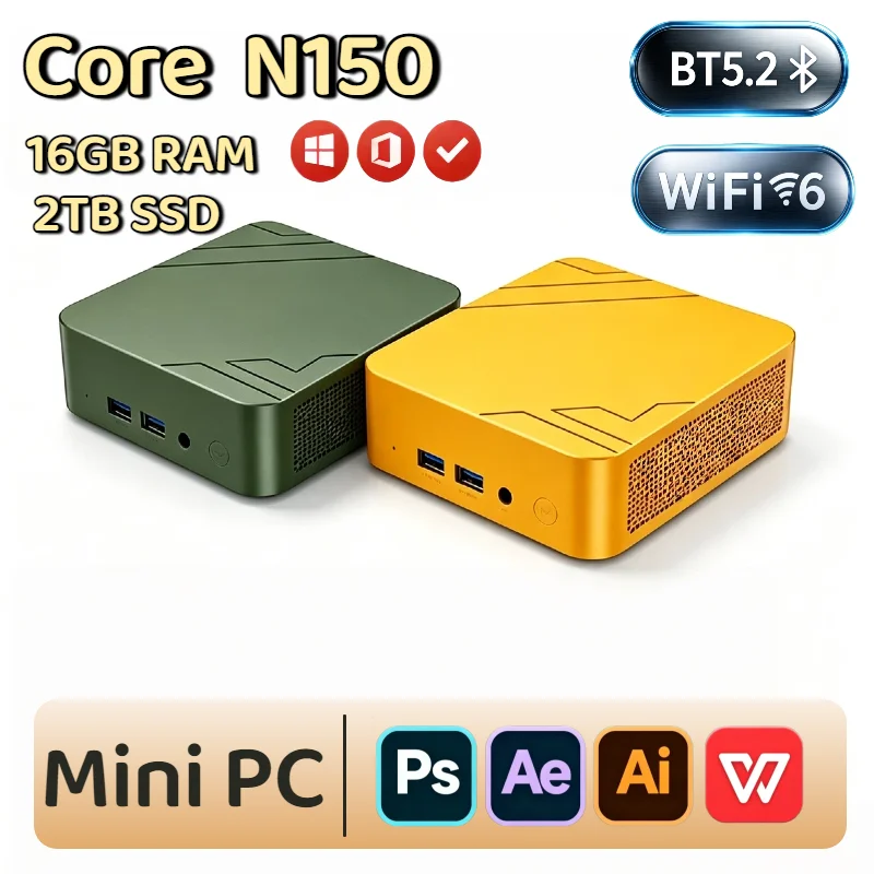 Intel Core N150 Mini PC 16GB RAM 2TB NVMe SSD Triple 4K Display WiFi6 High Performance Office Home Small Computer Pro