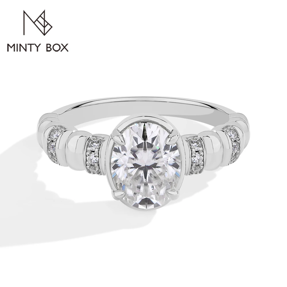 MINTYBOX 2.0ct Oval Cut Moissanite Ring S925 Silver 18K Plated Lab Grown Diamond Engagement Rings For Women Wedding Jewelry