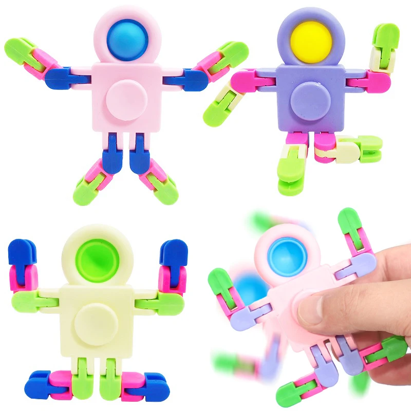 1/3/5pcs Kids Push Bubble Stress Relief Finger Fidget ToySpace Robot Fidget Toys Chain Spinner Antistress Chain Rotating Gifts