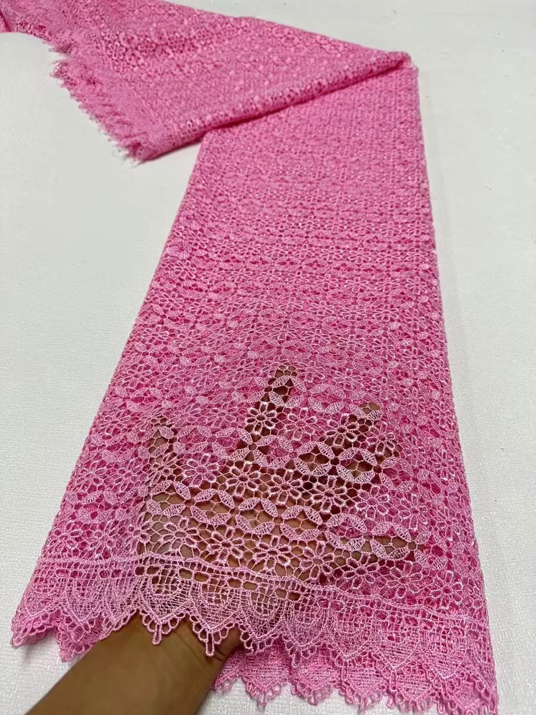 

Pink 5 Yards Guipure Lace Fabric African Cord Lace Fabric 2025 High Quality Nigerian Water Soluble Material WIth Sequins