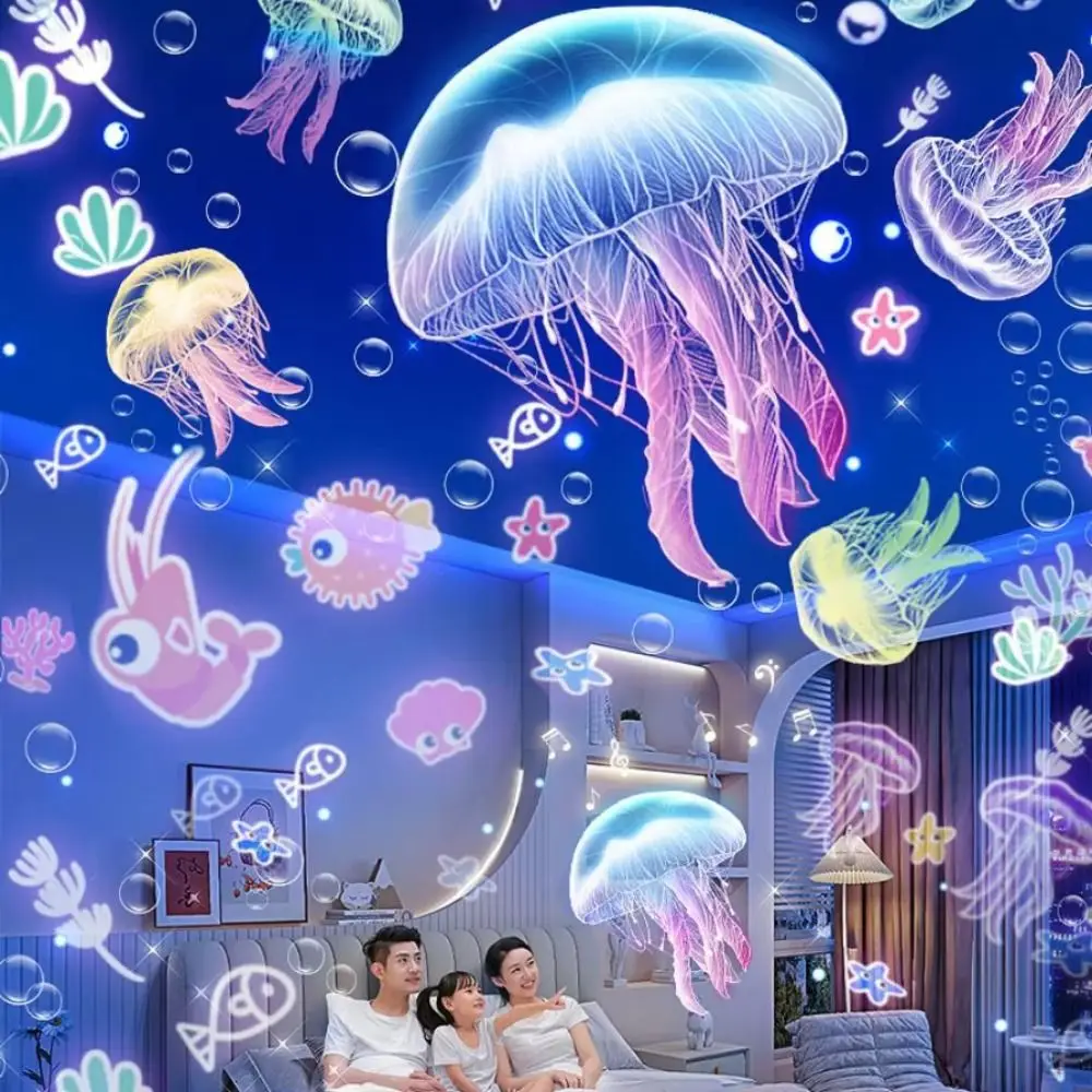 21 Films Rotating Robot Tank Projector Lamp Cartoon Music Rechargeable Starry Sky Projector Ocean Jellyfish Projection