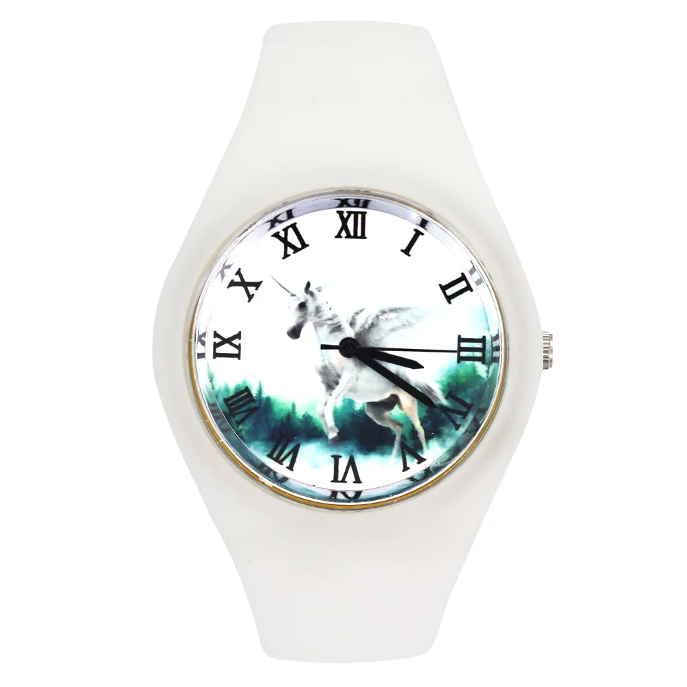 Running Unicorn Wings Pegasus Horse Animal Pattern Women Men Fashion Silicone Band Sport Quartz Wrist Watch