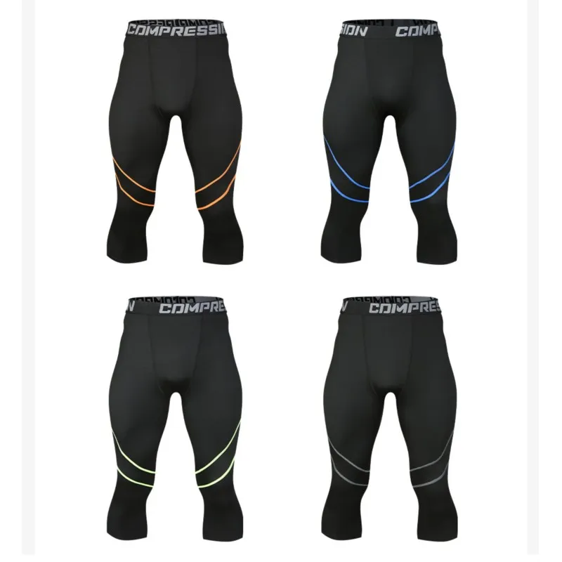 Men Kid Boy Girl GYM Capri Running Tight Pants Basketball Football Soccer Exercise Sport 3/4 Cropped Kneelet Leggings Shorts W08