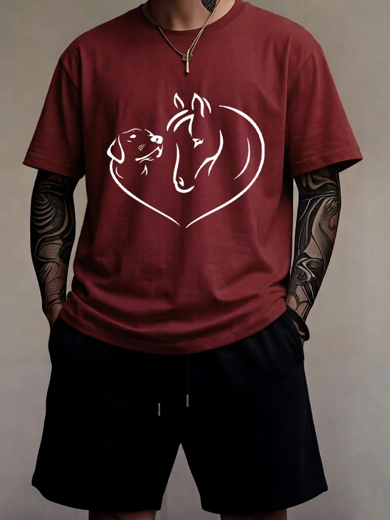 

Dogs And Horses Are Good Companions Design Mens Daily Fashion Tee Shirts Suits Cotton Basics Cool Tees Casual Summer Sweatpants