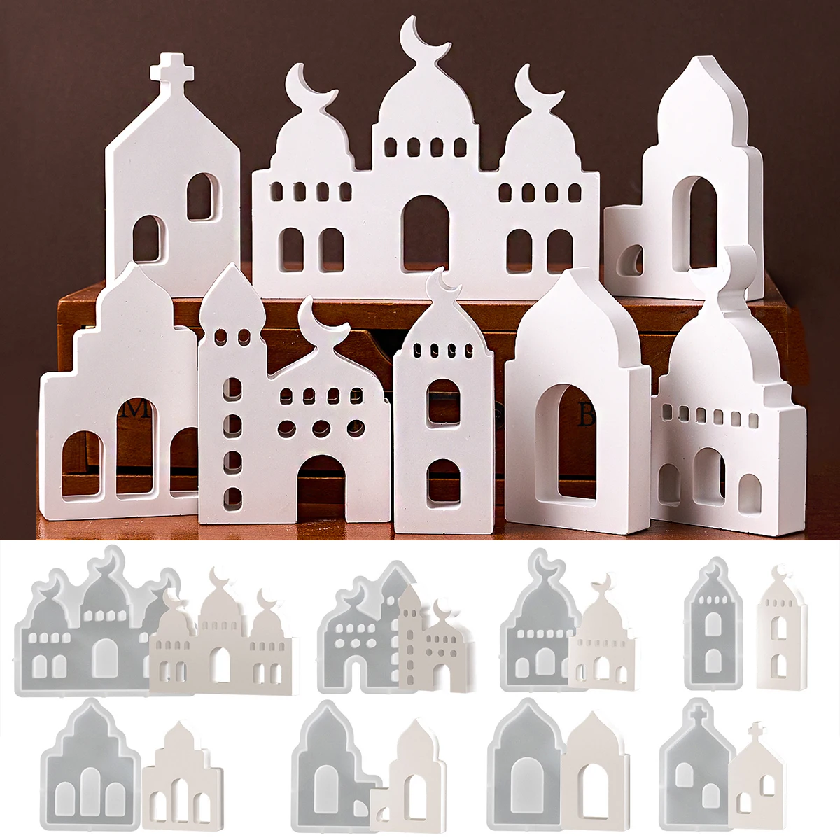 3D Moschee Form Silikon Form Hohl Haus Gips Ornamente Form Ramadan Urlaub Geschenk Kerze Gips Form Wohnkultur Liefert