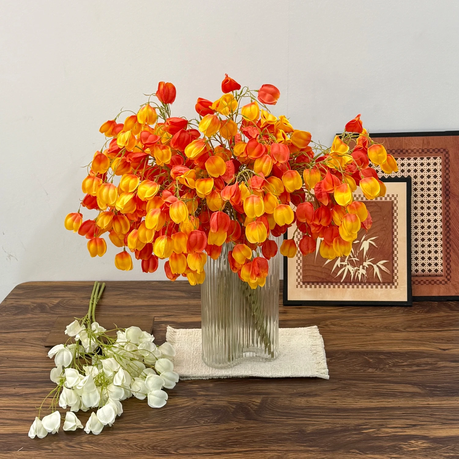 3 Colors Artificial Chinese Lantern Flower Stems Realistic Physalis Faux Floral for Autumn Fall Wedding Bouquet Home Decor view 3