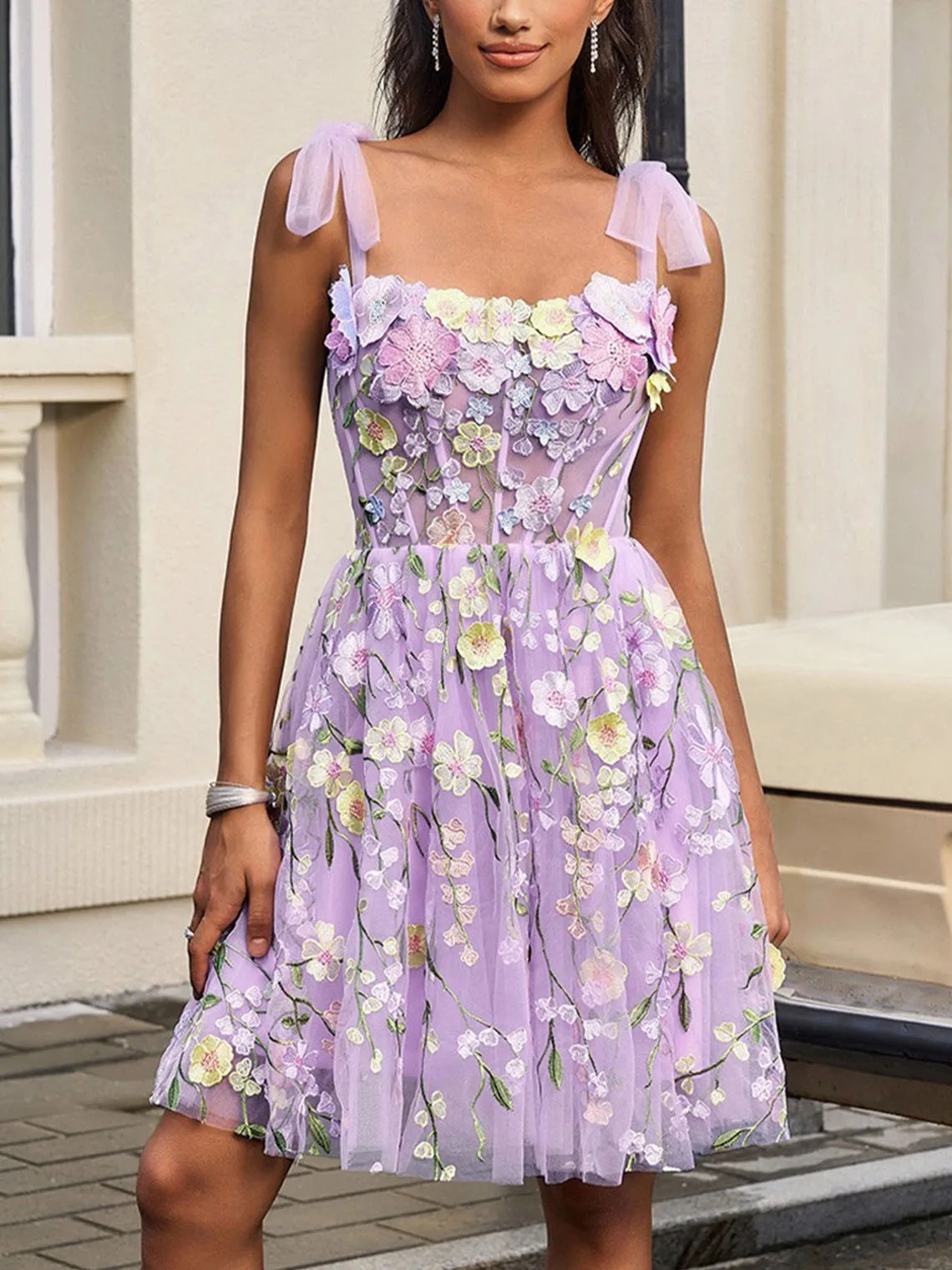 

A-line/Princess Sweet Sleeveless Straps Tulle Short Cocktail Party Dress Ruffles and Appliques Party Prom 2025 free customized