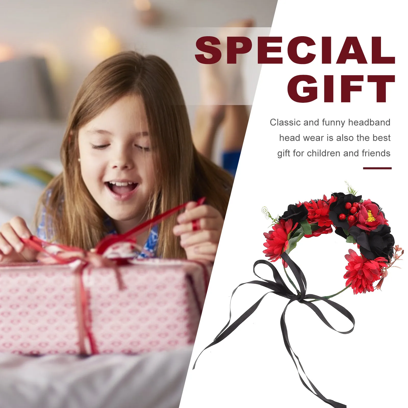 

1Pcs Black Flower Headband High Quality Plastic Floral Crown Head Ornament for Women Kids Bridal Shower Festival