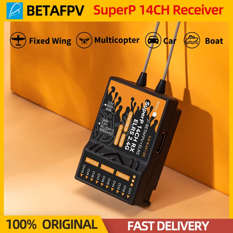 1/2/5PCS BETAFPV SuperP 14CH Diversity Receiver ELRS 2.4Ghz/915MHz Dual Antenna For RC FPV Fixed-wing Car Boat Long Range Drone