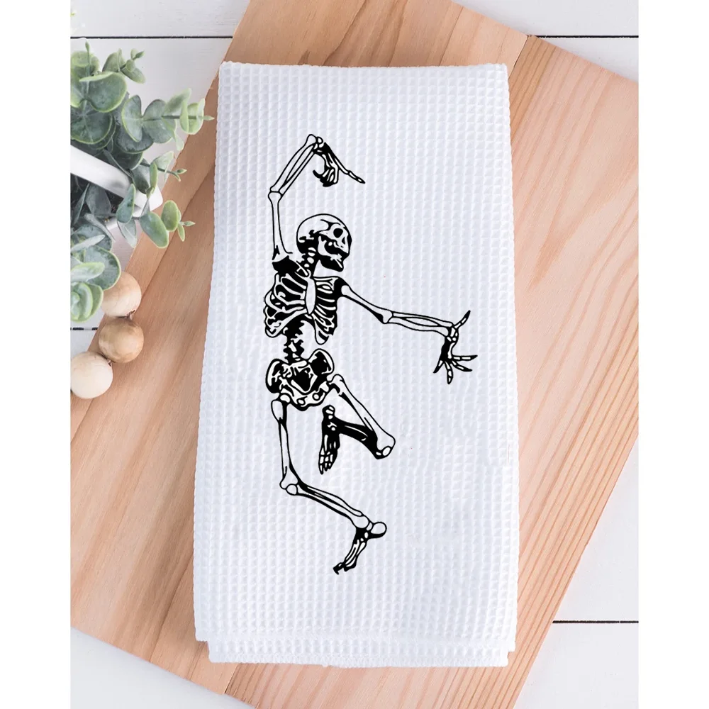 

1Pcs Dancing Skeletons Interest Waffle Tea Towel Gift 11.8x27.6 Inch Kitchen Towel Dish Towel Halloween Party Table Accessories