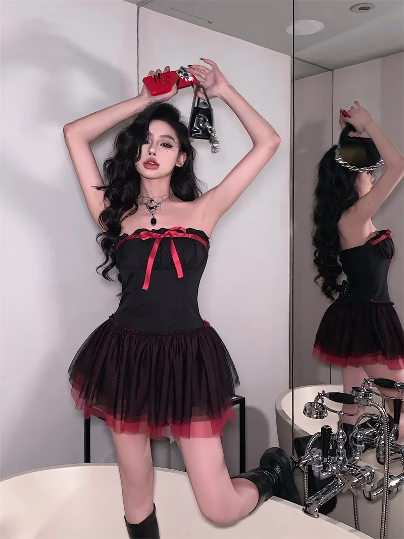 

Punk Knot Bustier Dr loween Cosplay Faion High Waist ort Skirt Zipper Sle Women's Dr for Date And Pe...