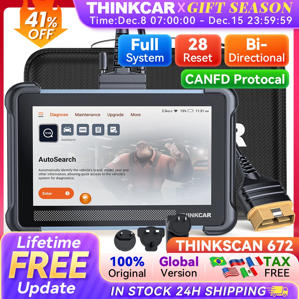 THINKCAR THINKSCAN 672 Professional Car Diagnostic Tool CANFD Bidirectional 28 Reset IMMO Oil Full System Free Auto Obd2 Scanner