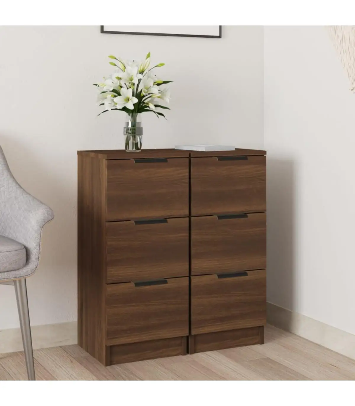 Sideboards 2 Pads oak brown plywood 30x30x70 cm