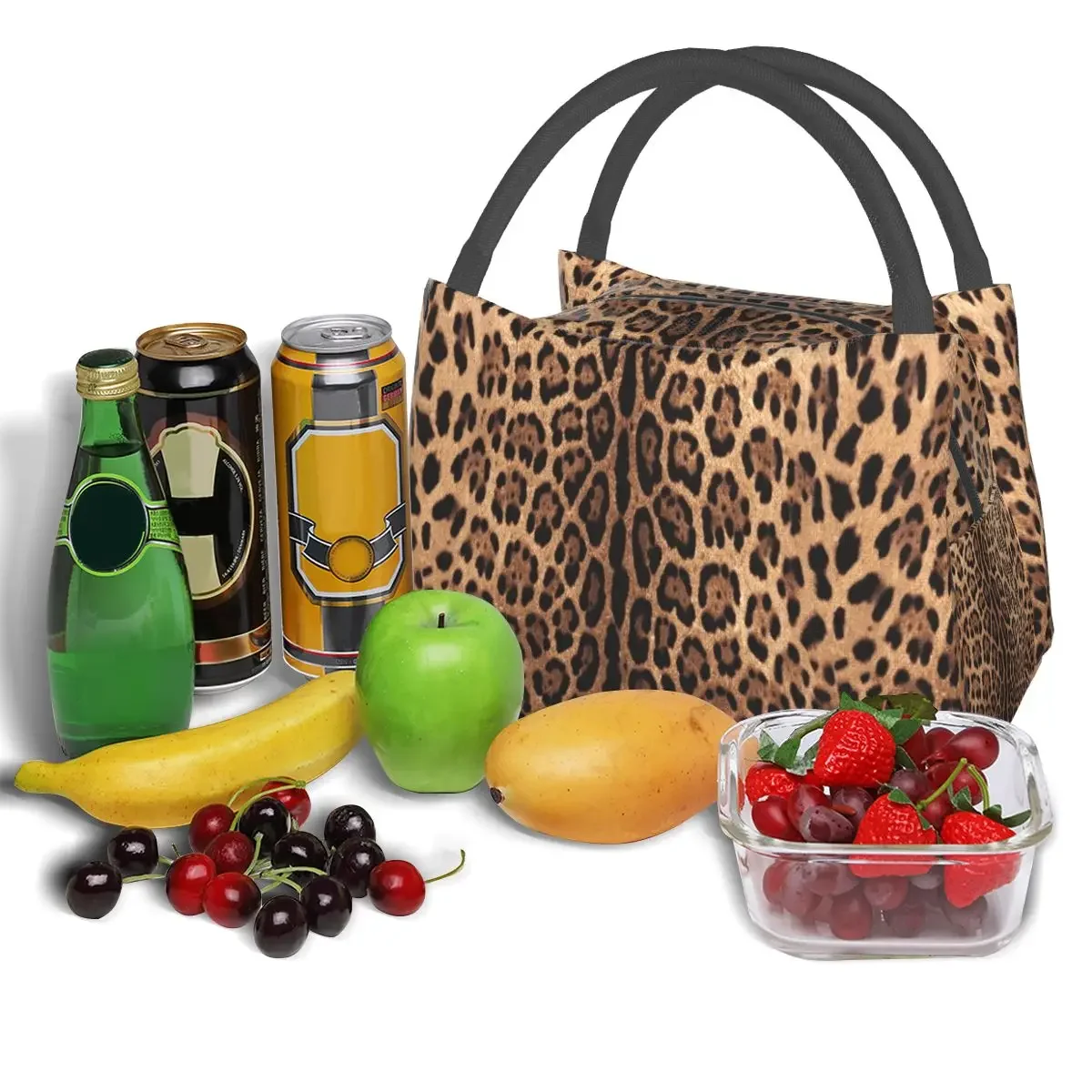 Leopard Print Skin Lunch Bags Insulated Bento Box Portable Lunch Tote Picnic Bags Cooler Thermal Bag for Woman Student Travel