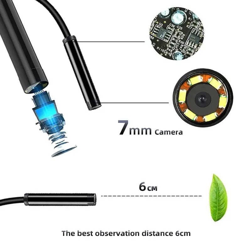 Auto Repair Inspection Tools Endoscope Newest 7.0mm USB Type-C Endoscope Camera Android PC Inspection Scope Borescope Camera