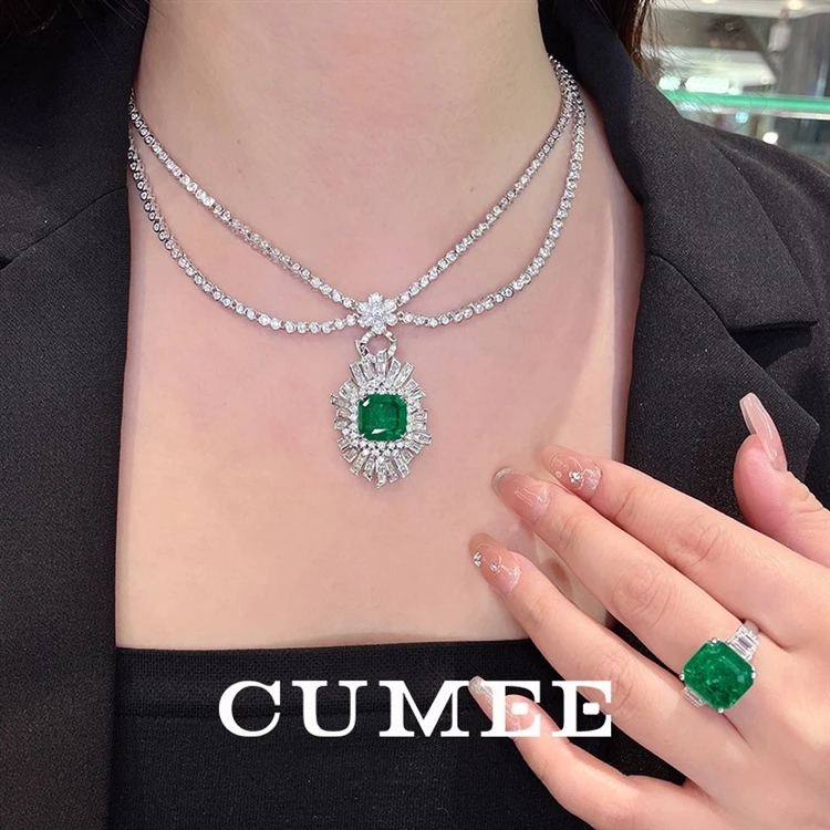 

Cumee fashionable evening necklace cultivation Emerald necklace 925 silver gold-plated CZ Gemstone