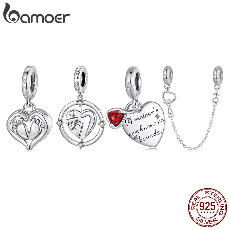 

BAMOER 2025 New Solid 925 Sterling Silver Family Heart Charm fit Original Bracelet DIY Jewelry Accessories bamoer Beads SCC3046
