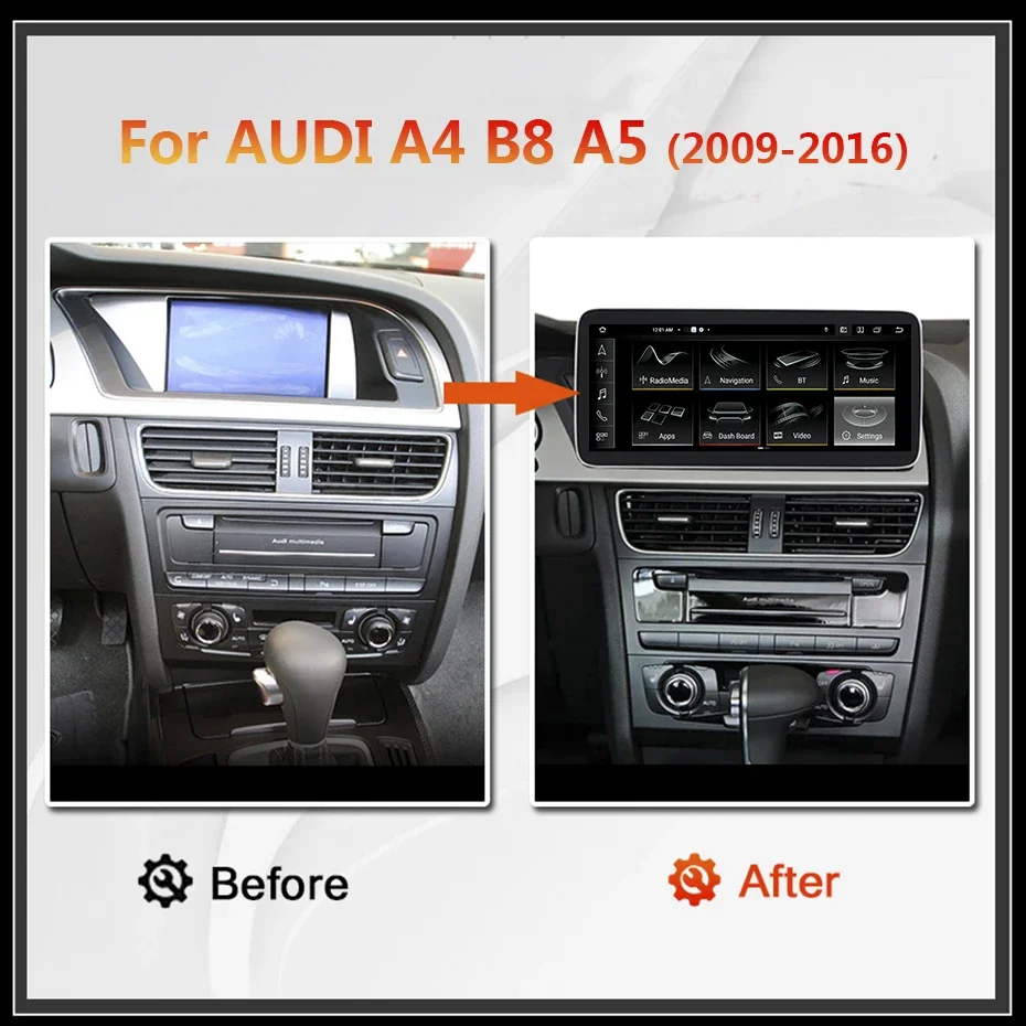 8GB+256GB CarPlay Android 13 Auto Stereo autoradio Screen For Audi A4 B8 A5 2009-2016 Car Radio Multimedia Player 4G LTE google