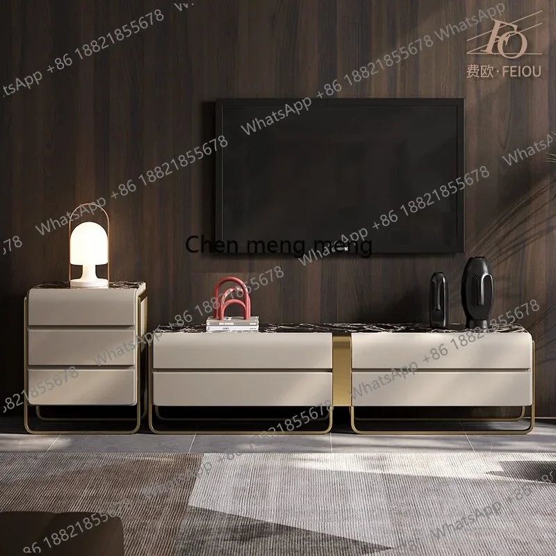02 Light luxury TV cabinet living room custom modern high-grade natural stone floor cabinet coffee table combination